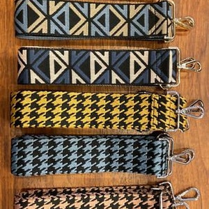 Woven Interchangeable Crossbody Adjustable Straps for Purse Bag, Hounds Tooth and Geo Prints, Metal Clips, Fair Trade from Spain