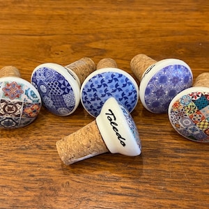 Hand-Crafted Ceramic Wine Bottle Stoppers Cork Corks, Fair Trade from Toledo, Spain