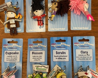 Kamibashi String Doll Key Chains Keychains, Nurse Viking Astronaut Lieutenant Soccer Weightlifter Alexander Hamilton Yorkie Dog, Fair Trade