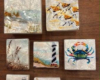 Capiz Shell Trinket Boxes with Lids, Coastal Beach Nautical Decor, Sizes Vary, from Philippines
