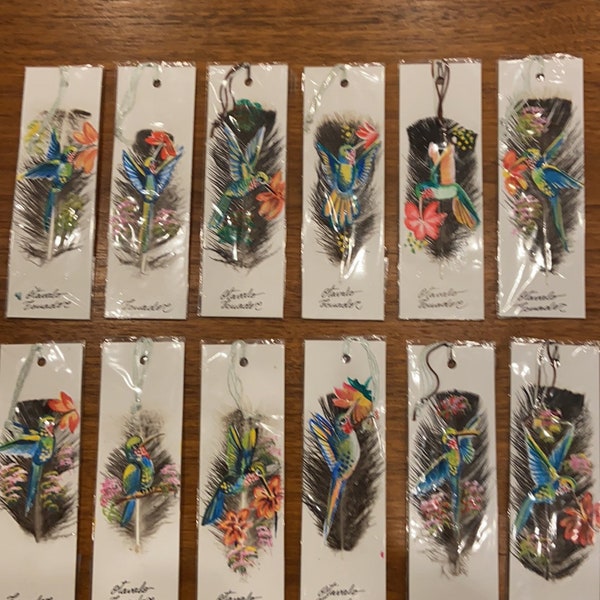 Handmade Hand-painted Feather Bookmarks, Indian Women Alpacas Llamas Condor Bird, Fair Trade from Ecuador