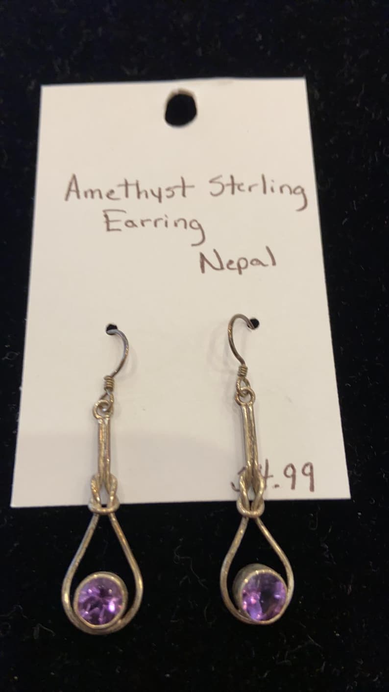 Fair Trade from Nepal Sterling Silver Drop Wire Earrings with Semi-Precious Stones