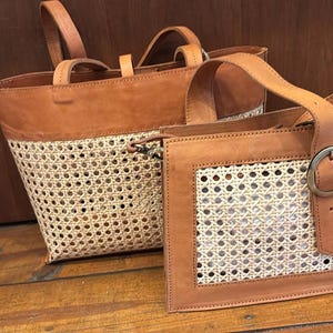 The Rattan Collection Woven Totes and Crossbody Cross Body Handbags Purses Crafted in Leather and Natural Rattan, Fair Trade from Java