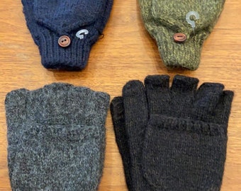Hand-Knit 17% Alpaca Wool Men’s Convertible Glitten Mittens Gloves, Texting Thumb Holes, Hand Warmers, Fair Trade from Peru and Bolivia
