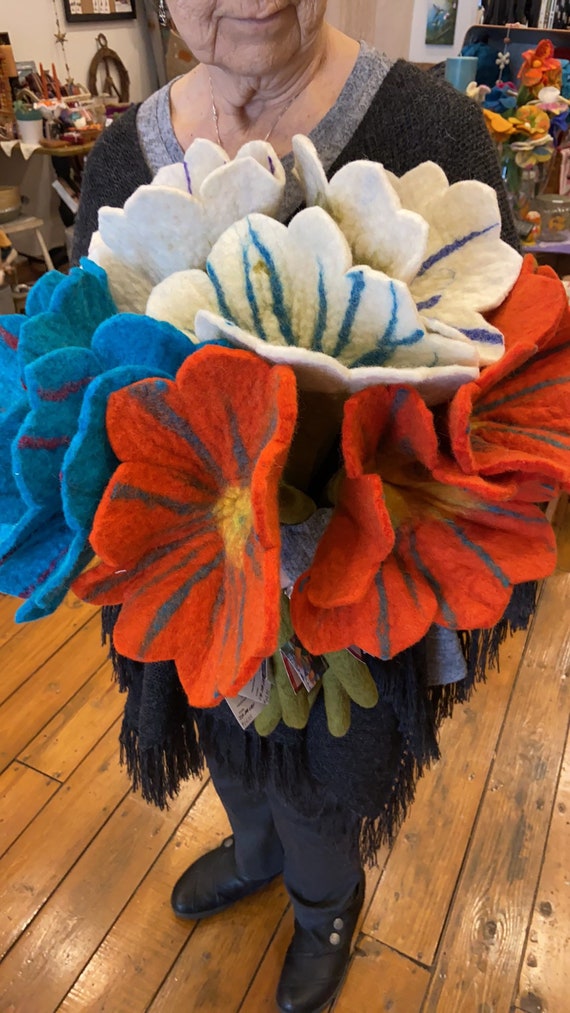 Large 10 Inch Felt Flowers Felted Wool Infused With Cotton
