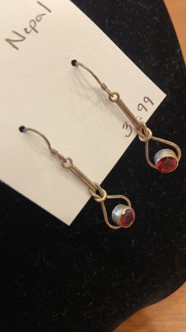 Fair Trade from Nepal Sterling Silver Drop Wire Earrings with Semi-Precious Stones