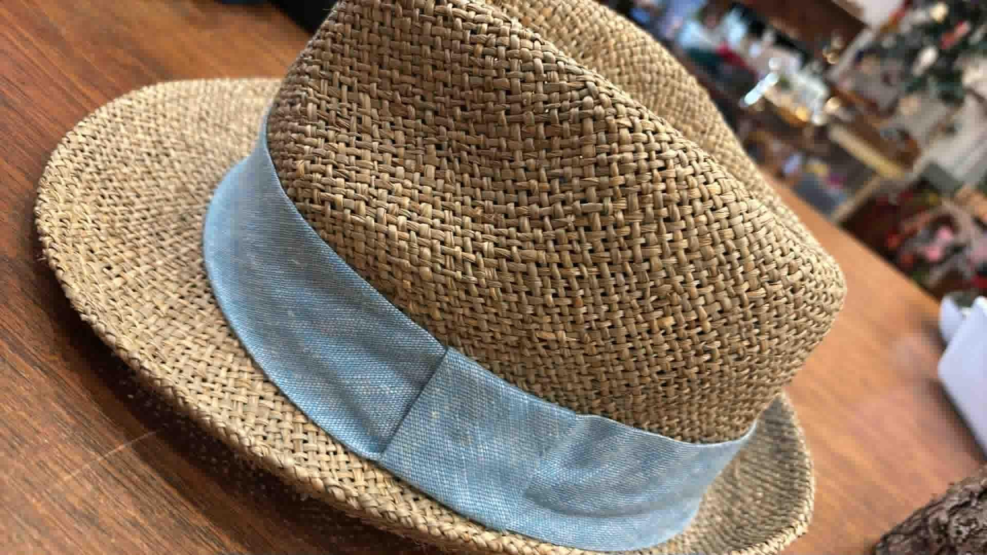 Vineyard Vines Tan Straw Sun Hat with Blue mojito scarf Vineyard Hat | Women main image 2