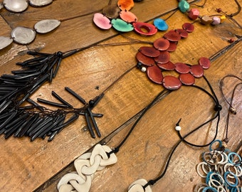 Hand-Crafted Tagua Nut Chunky Beaded Bauble Necklaces, Adjustable Length Cord, Colors Vary, Fair Trade from Ecuador
