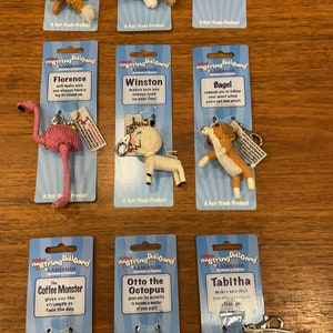 Kamibashi String Doll Key Chains Keychains, Fox Octopus Unicorn Cat Flamingo Beagle Poodle Shiatsu Dog Coffee Monster, Fair Trade Thailand