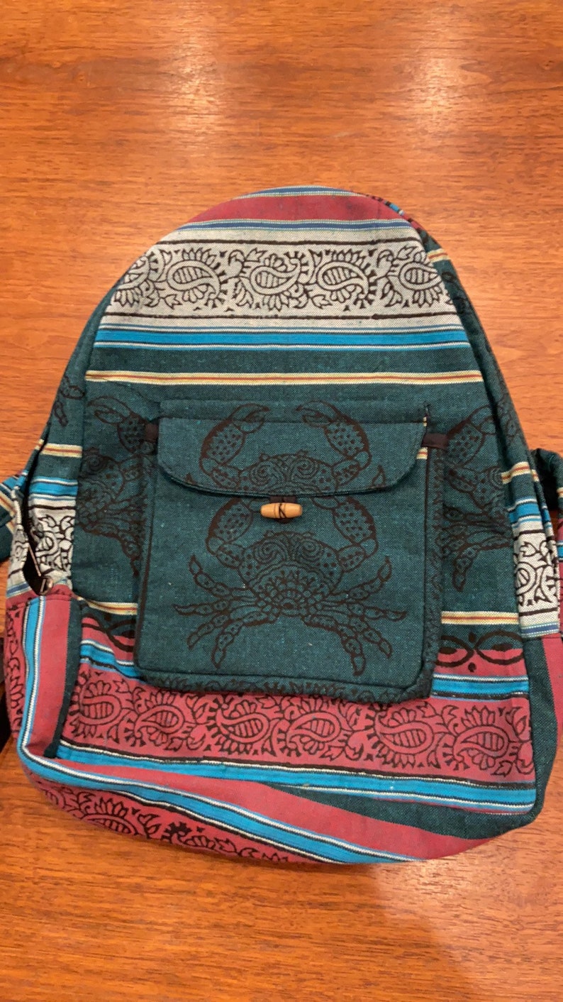 Fair Trade Nepal Hen Dinosaur Starfish Pig Dog Whale Cat Block Animal Printed Zippered Backpack Book Bag Padded Adjustable Shoulder Straps
