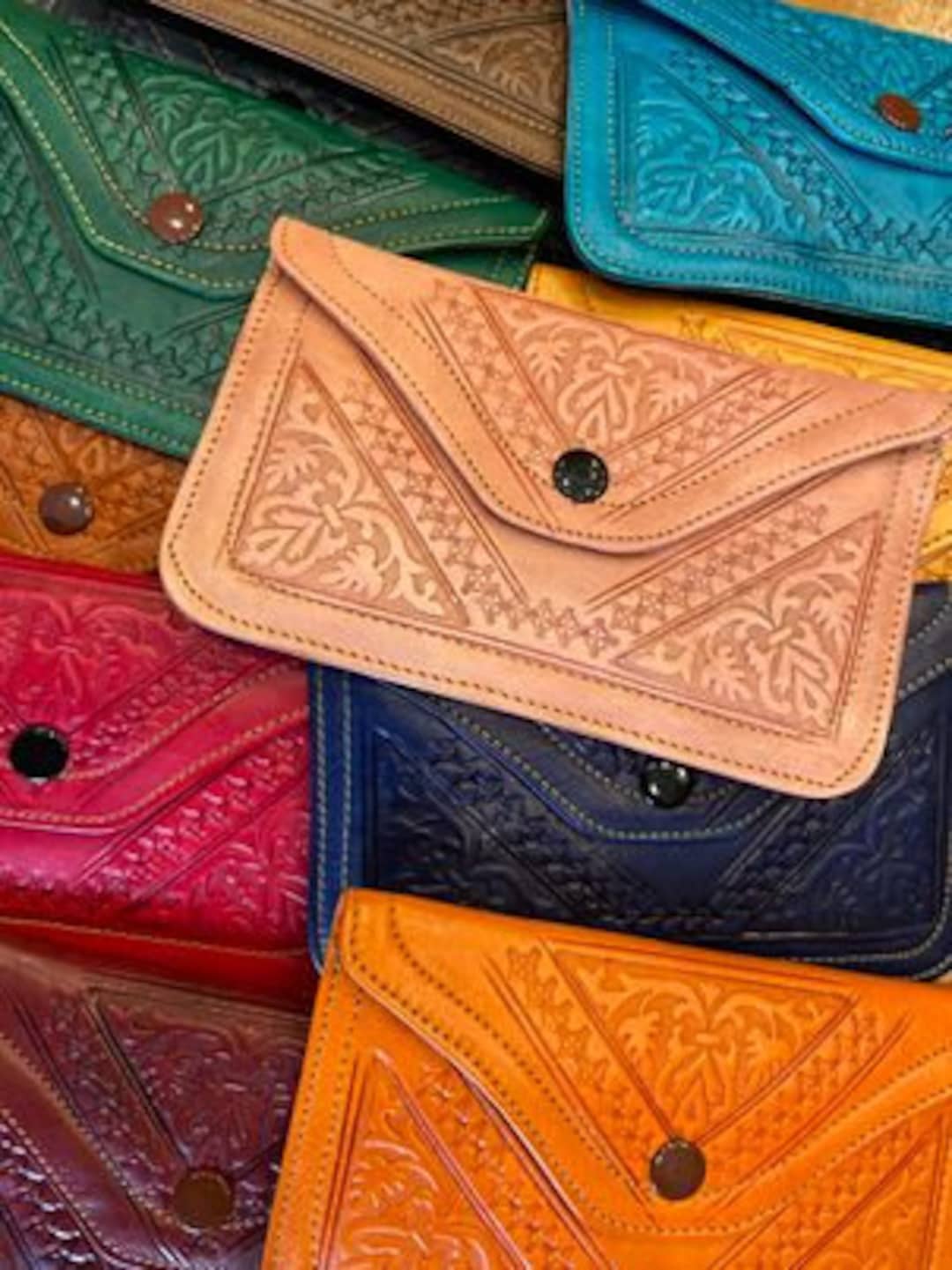 Handcrafted Embossed Leather Coin Purses, Cosmetic Bags Small Pouches
