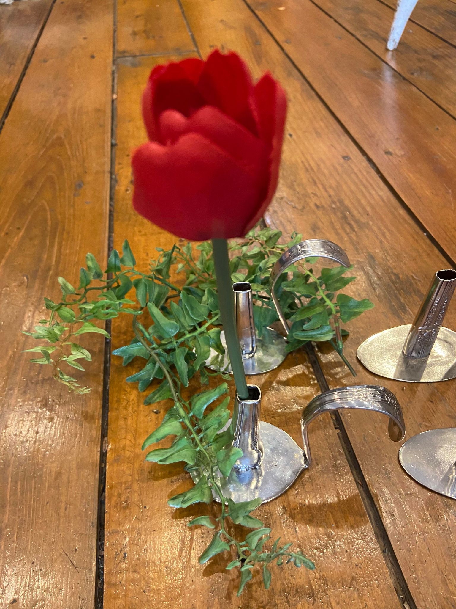Recycled Silverware Bud Vase Decorative, 3-3.5 Inches High, Made By Local Artist Craig Fowler
