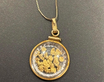 Vintage Women’s 14K Karat Gold Necklace with 12K Gold Nugget Pendant 24” Chain