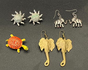 Various Unique Dangle and Stud Earrings and Pins, Sterling Silver, Onyx, Vintage and Fair Trade