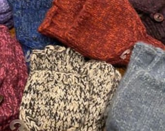 Hand-Knit 17% Alpaca Wool Adult Convertible Fingerless Mittens Gloves, Texting Thumb Holes, Hand Warmers, Fair Trade from Peru and Bolivia