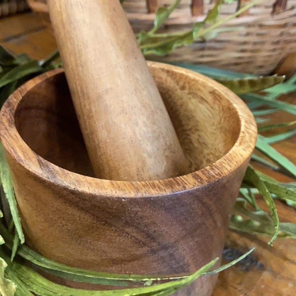 Hand-Carved Wooden Acacia Wood Mortal & Pestle, 3.5 Inches Tall and 4 Inch Diameter, Kitchen Decor, Fair Trade from the Philippines