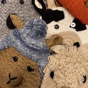 Hand-Knitted Youth Kids Childrens 17% Alpaca Critter Animal Winter Hat Beanie with Ties, Koala Llama Fox Cow Unicorn, Fair Trade from Peru