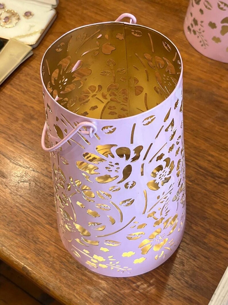 Handcrafted Intricately Detailed Metal Lanterns, Hurricanes, Candle Holders, White Birch Copper Medallion Tree of Life,Fair Trade from India Pink Blossom, 10”