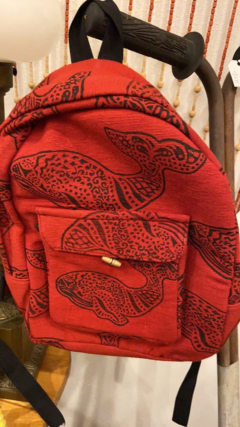 Fair Trade Nepal Hen Dinosaur Starfish Pig Dog Whale Cat Block Animal Printed Zippered Backpack Book Bag Padded Adjustable Shoulder Straps