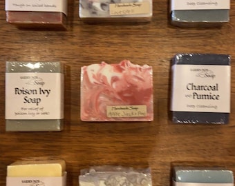 Amish-Made Hand-Cut All Natural Herbal Bar Soaps, 4 Ounces Each, Garden Path Soaps, Lavender Musk Love Spell Tea Tree Pumice Clay Charcoal
