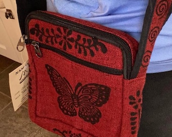 Cross Body Crossbody Block Printed Textile Purse  Bag 7 x 6 inches, Fair Trade from Nepal, Butterfly Hedgehog Hummingbird Pig Starfish