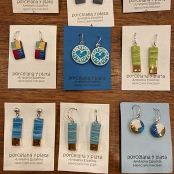 Beautiful and Unique Ceramic Earrings with Sterling Silver Hooks, Fair Trade from Spain