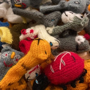 Hand Crocheted Animal Finger Puppets, Fair Trade from Ecuador, Rooster Giraffe Seal Dog Monkey Owl Rhino Elephant