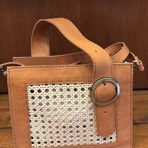 The Rattan Collection Woven Totes and Crossbody Cross Body Handbags Purses Crafted in Leather and Natural Rattan, Fair Trade from Java image 3