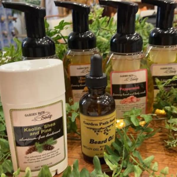 All Natural Herbal Hand & Body Lotion Foaming Wash Deodorant Bug Repellant Beard Oil Cream, Amish-Made by Garden Path Soap in Lancaster PA