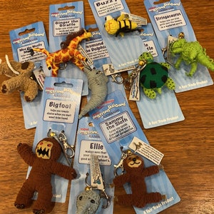 Kamibashi String Doll Key Chains Keychains, Giraffe Bee Turtle Mammoth Dolphin Dinosaur Elephant Sloth Big Foot, Fair Trade from Thailand