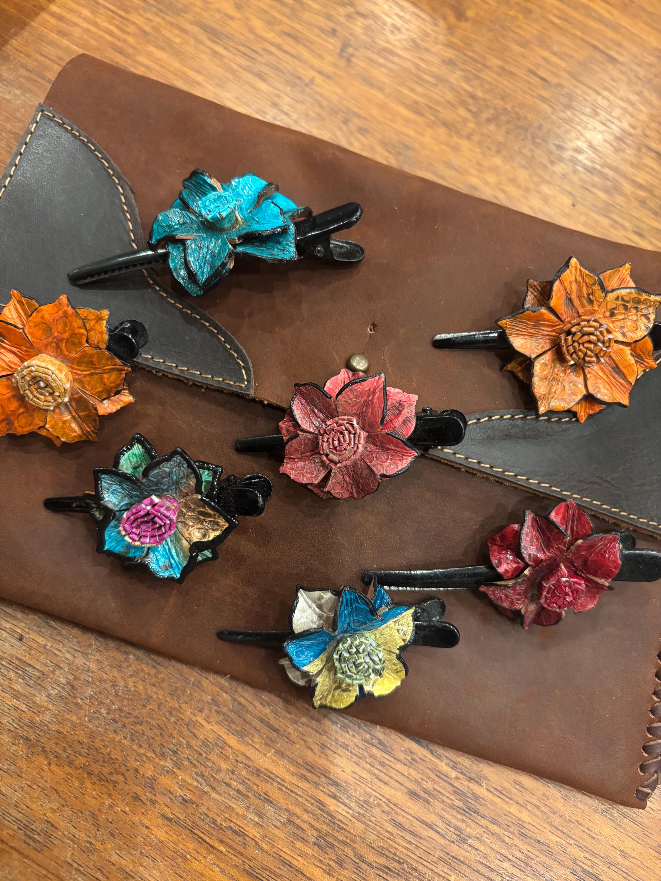 Handmade Colombian Leather Floral Barrette | Boho Multicolor Statement Clip Leather Multicolor Hair Hair Clips for Women for sale | eBay main image 4