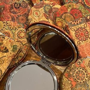 Recycled Cork Cosmetic Travel Compact Pocket Hand Make-Up Mirrors, Flip-Open Round 3 Inch Rectangle 3.5x2.5 Inch, Fair Trade from Spain