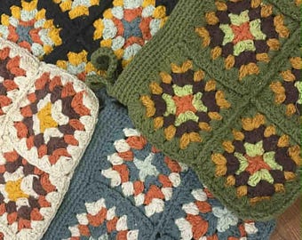 Hand-Crafted Granny Squares Toiletry Make-Up Cosmetic Bags with Lining and Zipper, 11x8 Inches, Fair Trade from Nepal