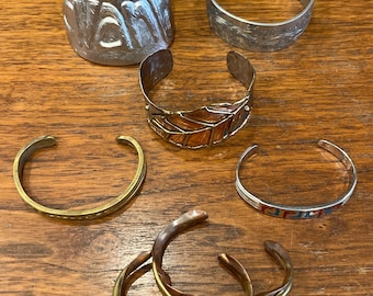 Various Vintage Cuff & Bangle Bracelets, “Avanti” Castle Cliff, “Narcissus” Pewter, Gold, Bronze, and Silver-Tone, Navajo Turquoise/Coral