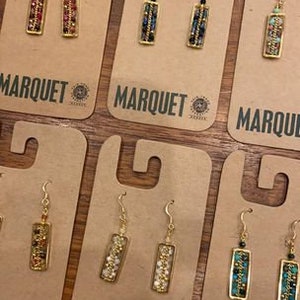 Handmade Gold-Toned Beaded Rectangular Earrings, Fair Trade from Thailand, Made from Stone, Glass, Beads, Earring