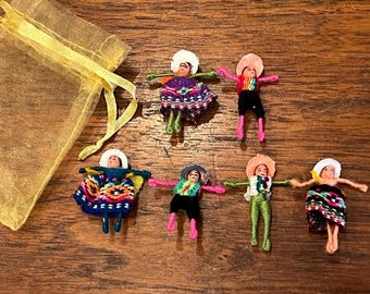 Hand-Crafted Worry Dolls in Pouch, Miniature Dolls, 6 Count, Fair Trade from Ecuador