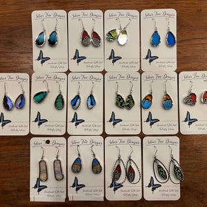 Butterfly Wing Reversible Jewelry, Silver-Toned Nickel Earrings, Made from Real Butterfly Wings, Fair Trade from Peru
