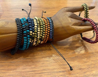 Woven Beaded String Bracelets, Adjustable Tie Closures, Fair Trade Ecuador