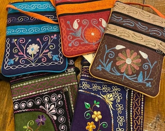 Embroidered Cross Body Bags, Crossbody Purses, 10 Inches x 9 Inches, Fair Trade from Nepal