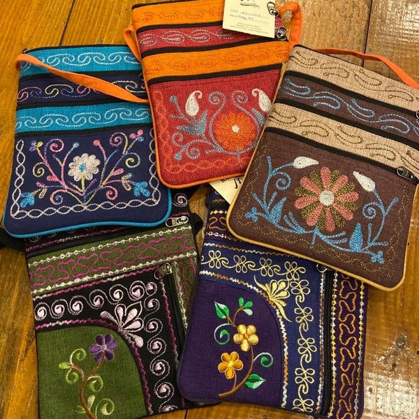 Embroidered Cross Body Bags, Crossbody Purses, 10 Inches x 9 Inches, Fair Trade from Nepal