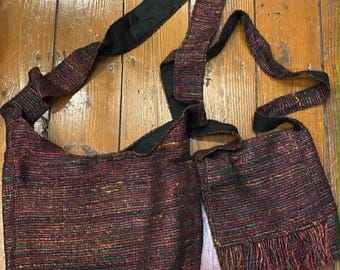 Recycled Silk Cross Body Crossbody Zippered Bags with Fringes 9x10 Inches & Bucket Purses 12.5x12 Inches, Fair Trade from Nepal