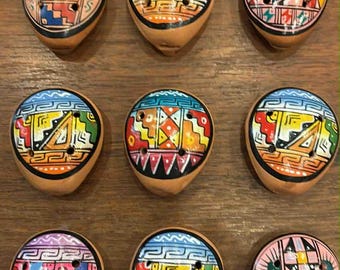Hand-Painted Ceramic Ocarinas Wind Instruments Vessel Flutes, 2.5x2 Inches, Geometric Designs Dolphin, Fair Trade from Ecuador