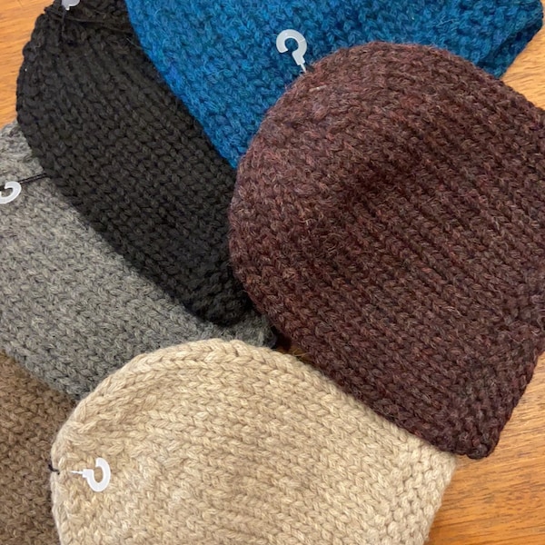 Hand-Knit Cusco Alpaca Merino Wool Adult Winter Hats Skull Caps Beanies Brown Gray Plum Teal Blue Tan Black Fair Trade from Peru and Bolivia