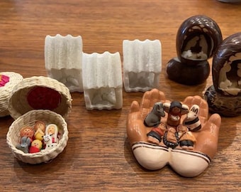 Hand-Crafted Unique Nativity Crèche Christmas Holiday Sets Décor Figurine Carved Tagua Nut Miniature Baskets, Fair Trade from Ecuador & Peru