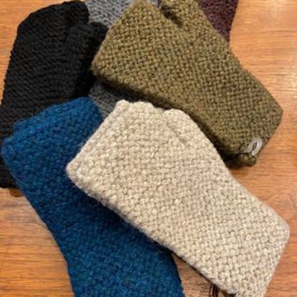 Hand-Knit Cusco 60% Alpaca Fingerless Women's Gloves, Wrist Warmers, Wine Tan Black Gray Teal Olive, Fair Trade from Peru and Bolivia