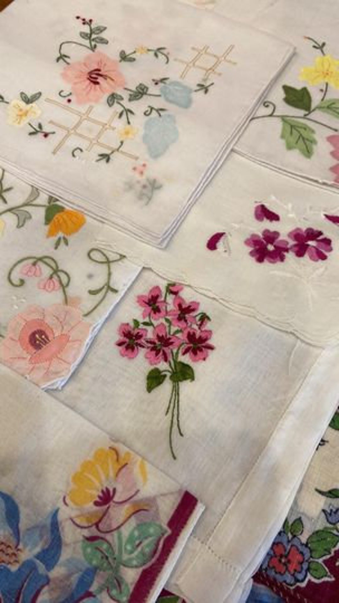 Vintage Handembroidered Hankies Women Ladies Handkerchiefs, Dainty and