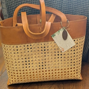 The Rattan Collection Woven Totes and Crossbody Cross Body Handbags Purses Crafted in Leather and Natural Rattan, Fair Trade from Java Tote Bag