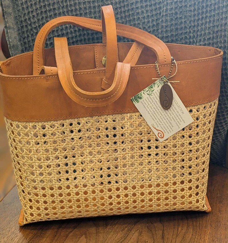 The Rattan Collection Woven Totes and Crossbody Cross Body Handbags Purses Crafted in Leather and Natural Rattan, Fair Trade from Java Tote Bag