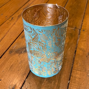Handcrafted Intricately Detailed Metal Lanterns, Hurricanes, Candle Holders, White Birch Copper Medallion Tree of Life,Fair Trade from India Teal Leaf, 8”