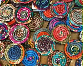 Recycled Silk Sari Coiled Coaster 18x9.5 Inch Oblong Trivets Hot Pads, Colorful and Unique, Fair Trade from Nepal